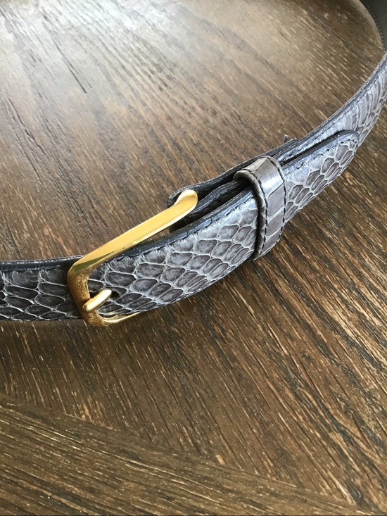 Accessories - Vintage grey snakeskin belt with a gold-tone buckle.